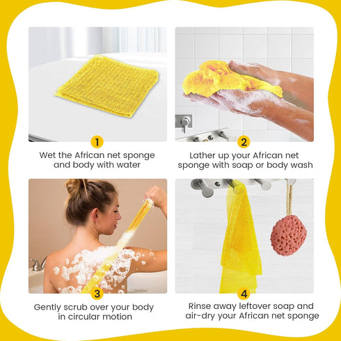 African Net Sponge, Authentic Exfoliating Body Scrubber for Bath and Shower, Multiple Textures with Gentle Deep Exfoliating and Rich Lather for Al...