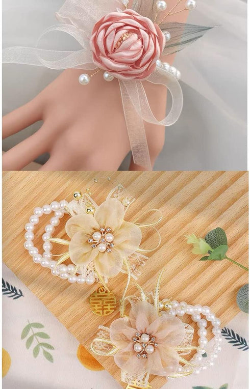 6PCS Pearl Wrist Corsage Bands Bride Elastic Pearl Wristband Corsage DIY Stretch Pearl Wedding Wrist Handmade Corsage Accessories for Wedding Part...