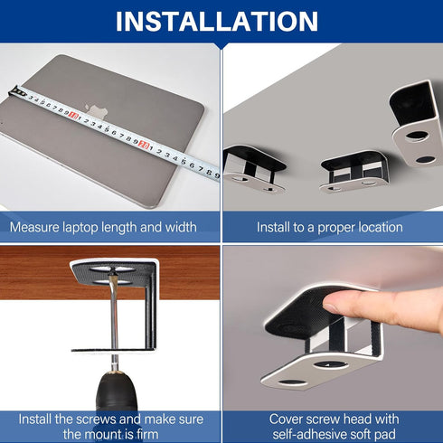 Under Desk Laptop Storage Mount, Metal Under Desk Laptop Holder, for Devices Thickness 1.37" for MacBook,Laptop,Mini,Keyboard,Router,with Anti-Scr...
