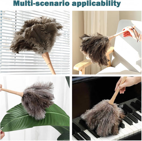 Feather Duster, Feather Dusters for Cleaning Ddzmz Fluffy Natural Genuine Ostrich Feathers with Wooden Handle Reusable Handheld Ostrich Feather Du...