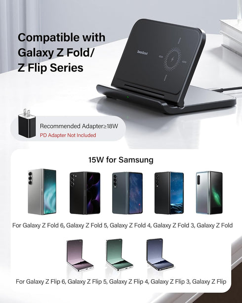 Wireless Charger for Samsung Z Fold 6, Foldable Charger Stand for Galaxy Z Fold 6/Z Fold 5/Z Fold 4/Z Fold 3, Fast Charging Phone Charger for Goog...