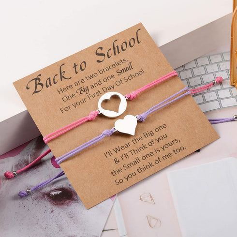 YELUWA 2 Pcs Back to School Gift, First Day of School Gift, Lovely Charm Bracelets Set for Daughter/Son from Mother Mommy and Me Jewelry with Gift...