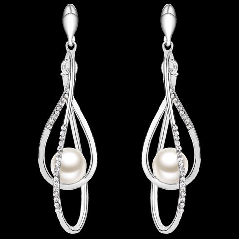 EVER FAITH Women's Austrian Crystal Simulated Pearl Twist Chandelier Teardrop Dangle Earrings Clear...