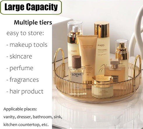 Rotating Makeup Organizer 1 Tier Lazy Susan Trays Skincare Perfume Organizer for Bathroom Counter Vanity, Amber Gold...