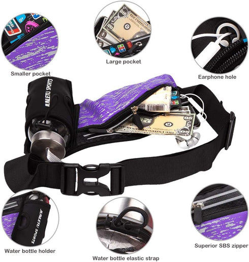 Running Belt with Water Bottle Holder Hydration Waist Pack for Men Women Reflective Fanny Pack Waterproof Ultra Light Running Belt for 7’’ Phones ...
