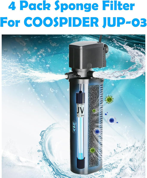 TARARIUM CTUV-H8F JUP-03 Aquarium Filter Replacement Filters Sponge 4 Pack COOSPIDER JUP03 CTUV-H8F...