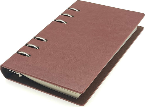 Business Office Student Openwork PU Leather Metal Binder Hardcover Spiral Refillable 6 Ring Journal Personal Planner Notebook (Brown, A6)...