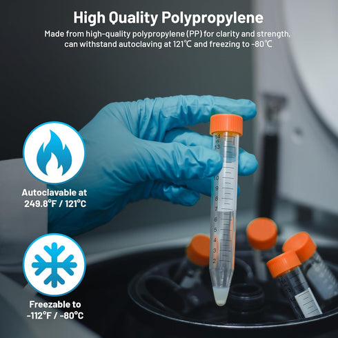 Conical Centrifuge Tubes 15mL, 100Pcs Sterile Polypropylene Test Tubes, Leak-Proof Screw Caps, Plastic Container with Graduated & Write Marks, Non...