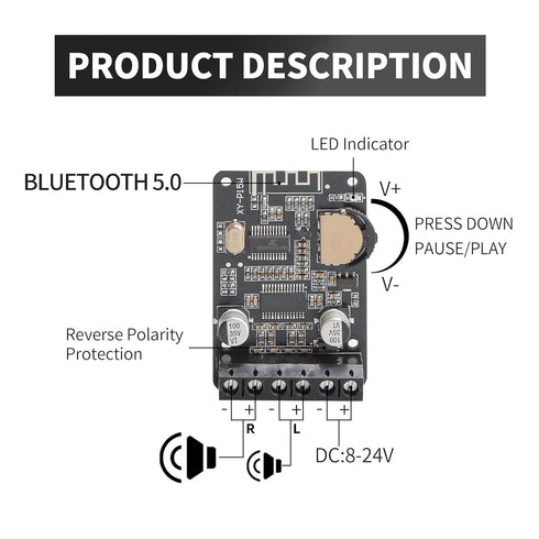 Bluetooth Power Amplifier Board 2.0 Dual Channel Stereo Wireless Mini Amp Module with Protective Shell(XY-P15W)...