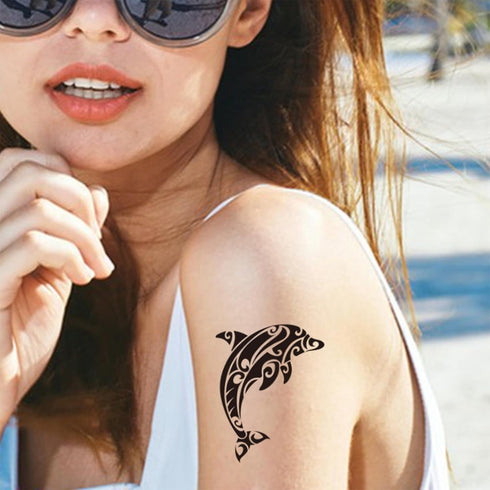12 Sheets Temporary Tattoos for Men Adults, Maori Stingray Shark Whale Hippocampus Polynesian Tribal Hawaiian Fake Tattoo for Neck Arm Hands Leg...