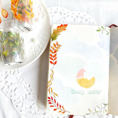 Plant Leaf Stickers 2 Roll, Clear PET Tape Stickers for Journaling, Autumn Aesthetic Stickers for Scrapbooking, Junk Journal, Crafts Decorative - ...