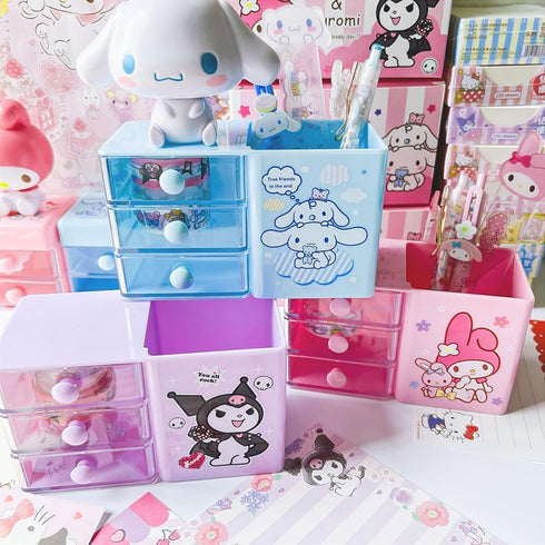 Kawaii Pen Holder Drawer Storage Box Office Desktop Office Supplies Three-Layer Cartoon Colorful Small Drawer Box...