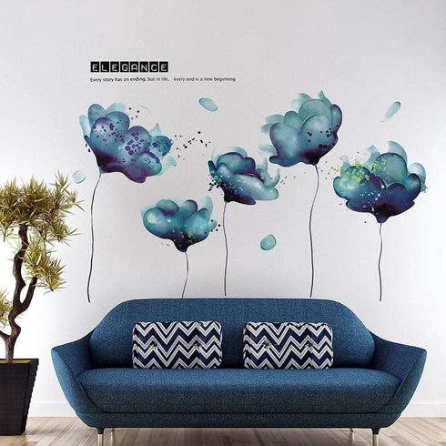 RW-2003 Removeable 3D Blue Dream Flower Wall Stickers DIY Home Wall Decoration Art Decor Wall Decal Peel and Stick Murals for Girls Kids Babys Bed...