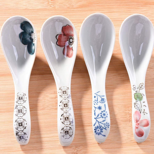 Japanese Soup Spoons set of 4, Asian Ceramic Ramen Spoons...