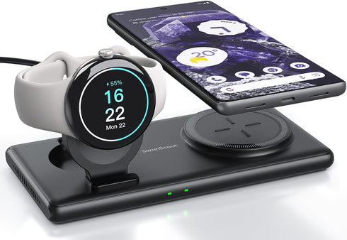 Wireless Charger for Google Pixel Watch 1, SwanScout 502G, 2 in 1 Charging Station Stand for Google Pixel 9/9 Pro/9 Pro XL/9 Pro Fold/8a/8 Pro/8/F...