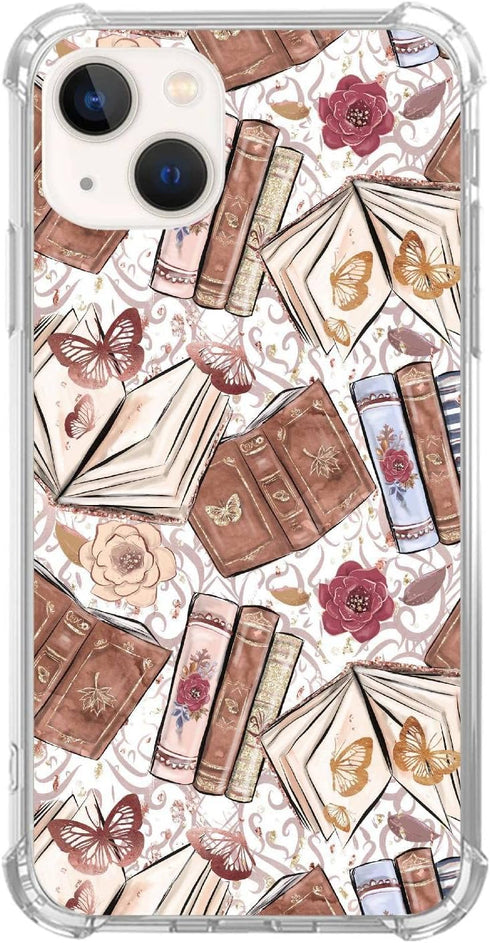 Aesthetic Butterfly Book Phone Case Compatible with iPhone 15 Plus, Vintage Brown Book Trendy Cool Girl Boy Case for iPhone 15 Plus, Silicone Shoc...
