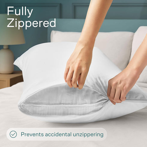 Niagara 4 Pack Waterproof Pillow Protectors Queen 20x30 Inches Smooth Zipper Premium Encasement Covers Quiet Cases Set White...