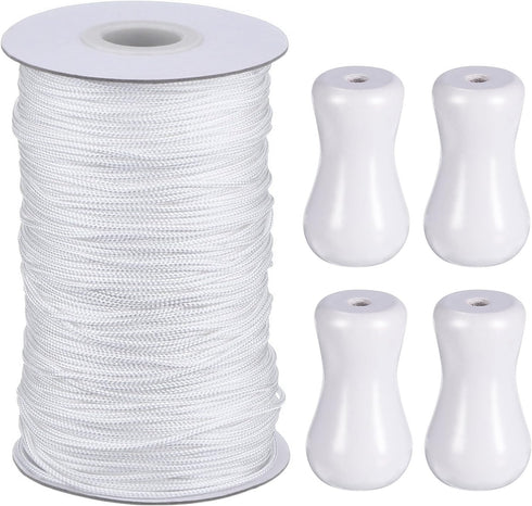Hestya 1.8 mm White Braided Lift Shade Cord 55 Yards/roll with 4 Pieces Wood Pendant for Aluminum Blind Shade, Gardening Plant and Crafts (White)...