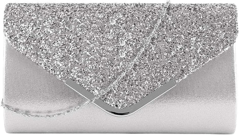 Queena Womens Shiny Glitter Evening Clutch Envelope Handbag Chain Purse for Wedding Party Prom Gift for Mom Wife Girlfriend...