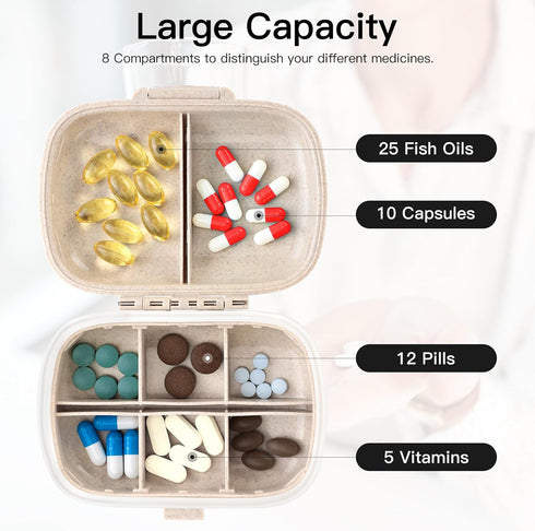 Soleebee Portable 8 Compartments Daily Pill Organizer, Bling Crystal Diamond Pill Box, Small Travel Pill Case, Pill Dispenser, Medicine Container ...