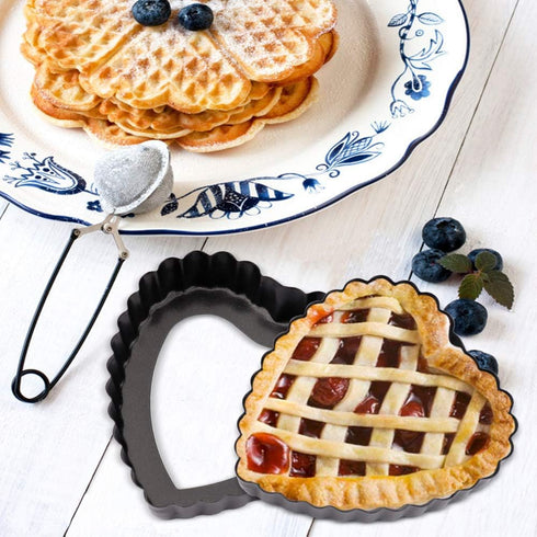 Mini Tart Pan Set of 6 Non-Stick 4 Inch Heart-shaped Quiche Pan with Removable Bottom Tart Pan for Pies, Quiche Bakeware, Muffin Molds, Cake Bakin...