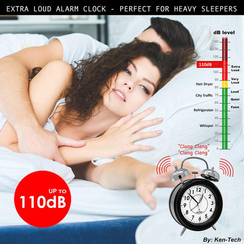 Sonnet SONNET-T-4678 Twin Bell Alarm Clock - Very Loud for Heavy Sleepers and Hearing Impaired - Battery Operated Blue Backlight - for Teens and S...