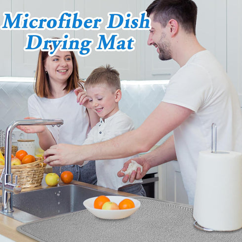 2 Pack Large Dish Drying Mat,24x17 Inch Absorbent Microfiber Dishes Drainer Mats,Dish Drying Pad for Countertops,Sinks,Draining Racks(Gray)...