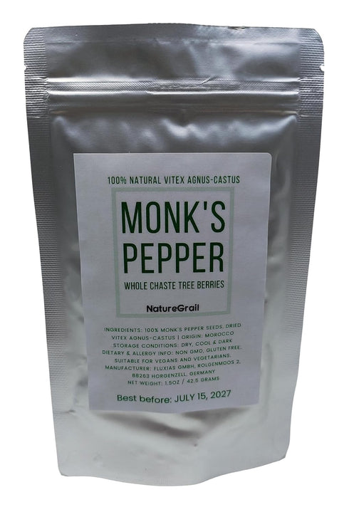 Monk's Pepper, Whole Chaste Tree Berries, Made from 100% Vitex Agnus-castus, Whole Berries - Net weight: 1.5oz/42.5g...