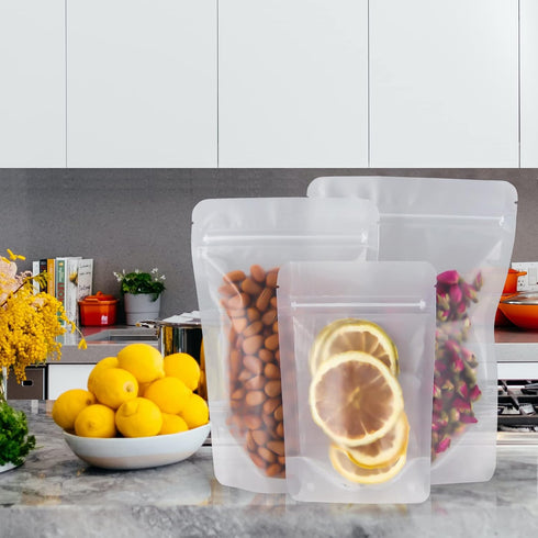 100 Pcs Resealable Bags,3.9" x 5.9"Matte Stand Up Food Bags,Zip Lock Food Storage Bags for Packaging Products,Herbs,Snack,Tea,Spices,Pet Food and ...