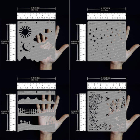 CrafTreat Stencils for Painting on Wood, Canvas, Paper, Fabric, Floor, Wall and Tile - Clouds and Stars, Starry Sky, Landscapes, Leaves and Branch...