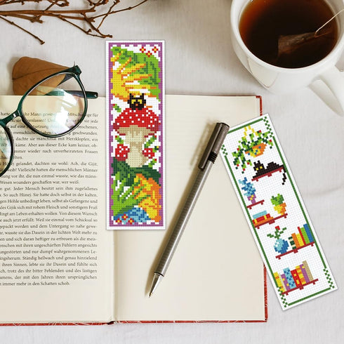 6pcs DIY Cross Stitch Bookmark Kit Plant Stamped Embroidery Bookmark Kits Instruction Included 8.7x3.1" Black Cat Easy Cross Stitch Kits for Adult...