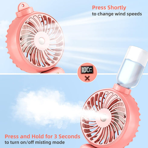 Handheld Fan Portable Misting Fan, Rechargeable Personal Mister Fan with 5 Speeds 3000mAh Battery Operated Fan with Mist, LED Display, 90° Foldabl...