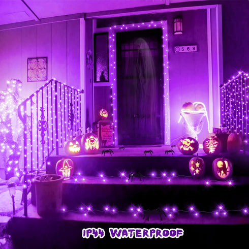 KNONEW Purple Halloween Lights Indoor Outdoor 60FT 180 LED String Light with 8 Lighting Modes, Timer Memory Function Plug in for Halloween Party H...