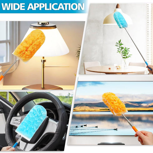 12 Pcs Extendable Microfiber Duster Kit, 2 Extendable Handles Up to 30 Inches, 10 Replaceable Dual-Sided Microfiber Dusters, More Efficient and Du...