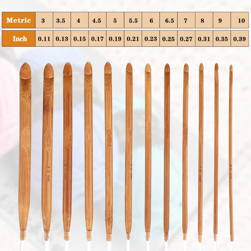 23 Pieces Tunisian Crochet Hooks Set 3-10 mm Cable Bamboo Knitting Needle with Bead Carbonized Bamboo Needle Hook 2-8 mm Assorted Color Tunisian A...