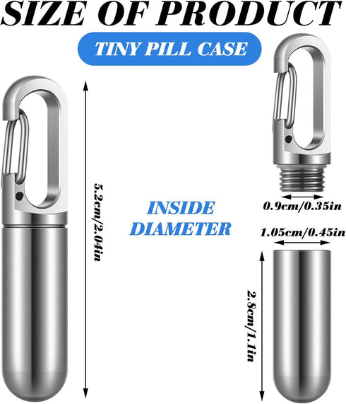 2 Pcs Keychain Pill Holder Waterproof Small Pocket Pill Case Metal Mini Travel Pill Bottle Organizer Box Case Container for Outdoor Travel Camping...