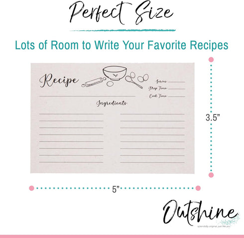 Outshine Premium Kraft Recipe Cards 3x5 Inches, Farmhouse Kitchen Design (Set of 50) | Double Sided Thick Cardstock | Bulk Blank Recipe Cards for ...