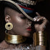 6 Pieces Gold African National Tribal Costume Accessories Set Long Neck Collar Necklaces Metal Bracelet Gothic Chunky Nose Hoop Chain Swirl Earrin...