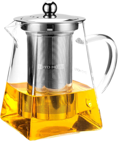 Glass Teapot with infuser, Tea Infusers for Loose Tea, Small Loose Leaf Tea pot, Heat resistant, Ideal for Tea Parties and Stovetop Brewing?600ml...