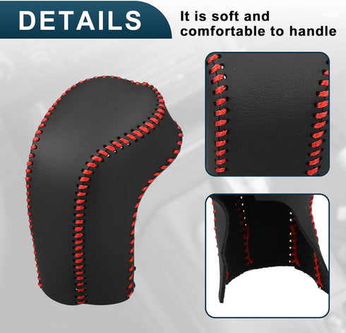 Gear Shift Knob Cover for Hyundai Tucson 2015-2018 with Red Stitches Durable | Interior Transmission Shifter Boot Lever Cover Black Faux Leather 1...