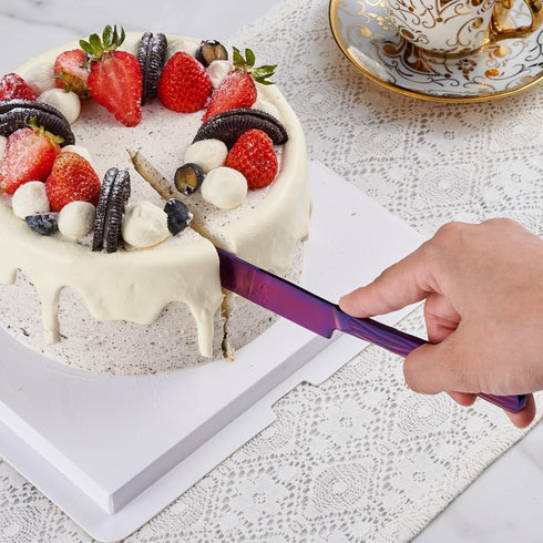 Purple Cake Cutter Set, Stainless Steel Cake Cutting Utensils Include 13-inch Cake Knife and 9.3-inch Cake Server for Weddings, Birthdays, and Ann...