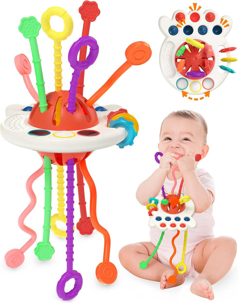 Baby Sensory Montessori Toy for 6-12-18 Months, Pull String Silicone Teething Toy, Birthday Gift Travel Toy for 1 2 Year Old Boy Girl Infant Toddl...