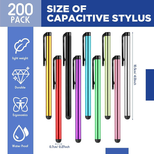 200 Pack Stylus Pens for Touch Screens Capacitive Screen High Sensitivity Metal Tablet Pen Universal Fine Point Phone Devices, 10 Color...