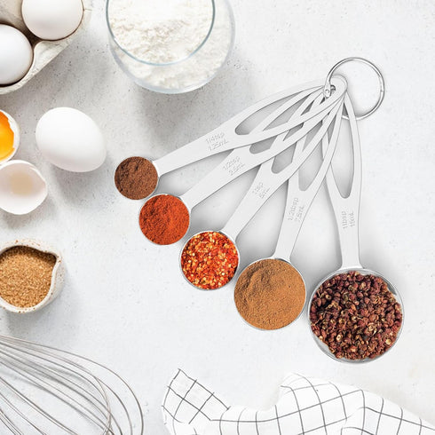 5pcs Measuring Spoon Set, Heavy Duty Stainless Steel Measuring Spoons for Cooking Baking, Tablespoon Teaspoon for Dry or Liquid Ingredients, Fits ...