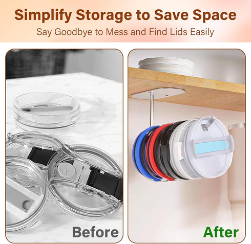 Tumbler Lid Organizer,2 PackTumbler Lid Storage Hook for Yeti/Stanley/Modern Lid Self-Adhesive or Drilling Tumbler Lid Hook Cup Lid Organizers Ins...