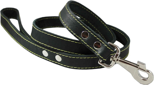 4' Classic Genuine Leather Dog Leash 1" Wide for Largest Breeds Black...