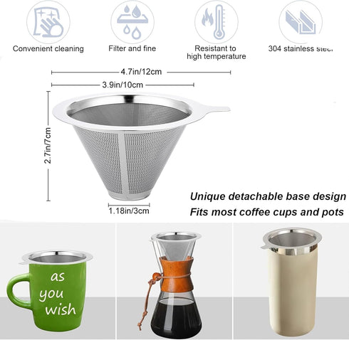 Pour Over Coffee Dripper,Reusable Coffee Filter,Slow Drip Paperless Stainless Steel Cone Coffee Coffee Maker,Easy to Use and Clean (1-2Cup)...
