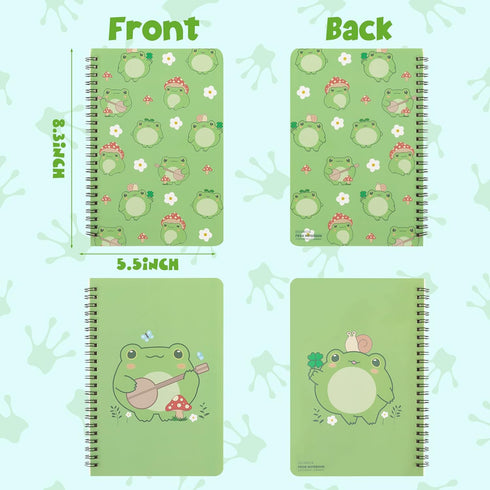 L1rabe 2 A5 Frog Spiral Notebooks Cute Frog Playing Banjo Mushroom College Ruled Hardbound Notebooks, Travel Journal Diary Notepad for Kids Teens,...