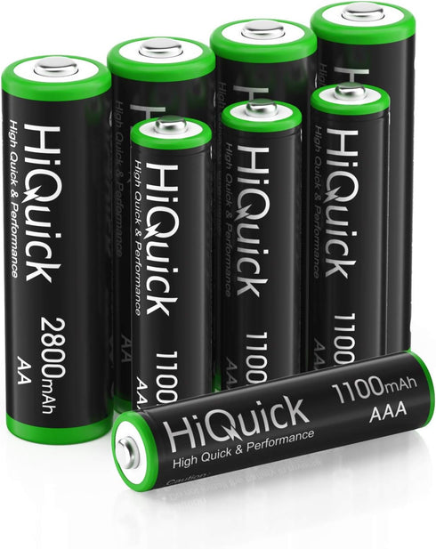 HiQuick AA AAA Rechargeable Batteries Combo - 2800mAh AA Rechargeable Batteries (4 Pack) and 1100mAh AAA Rechargeable Batteries (4 Pack), Performa...