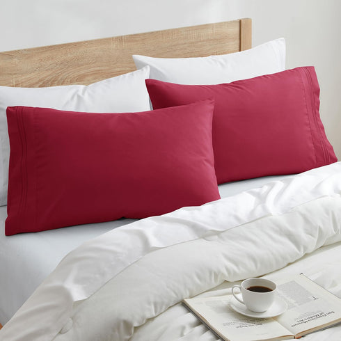 Nestl Burgundy Pillow Cases - Queen Size Set of 2, Soft 1800 Microfiber Pillow Cases, Envelope Closure, 20x30 Inches...